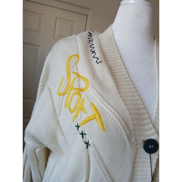 Cardigan Ivory Apric Chunky Knit Large   Embroidered Oversized Sweater Colorful - Picture 4 of 16